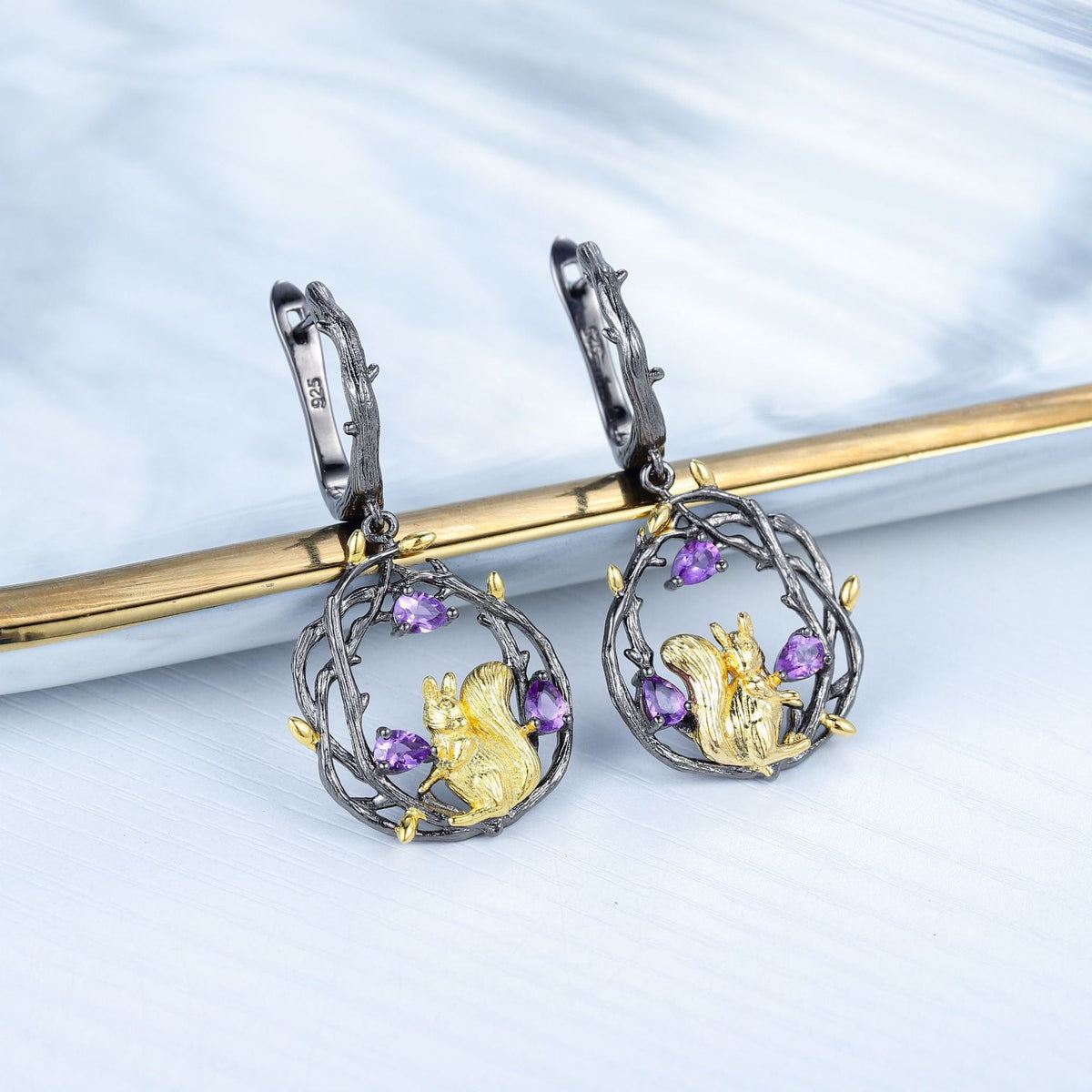 Squirrel Sterling Silver Drop Earrings for Women