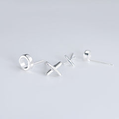 Asymmetric Letter XO Silver Stud Earrings for Women
