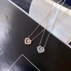 Round Zircon Heart-shaped Lock Pendant Silver Necklace for Women