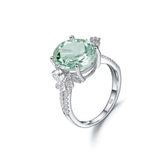 Personalized Design Natural Oval Green Crystal Solitaire Silver Ring