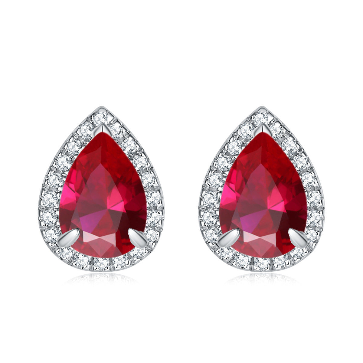 Water Drop Zircon Soleste Halo Silver Studs Earrings for Women