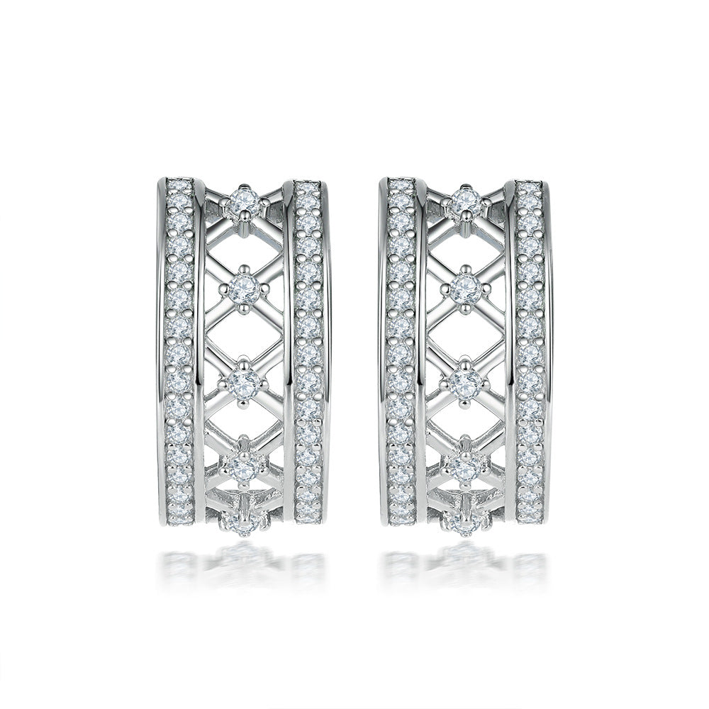 Zircon Net Half Circle Silver Studs Earrings for Women