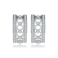 Zircon Net Half Circle Silver Studs Earrings for Women