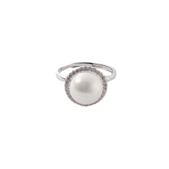 Natural Pearl Soleste Halo Silver Ring for Women