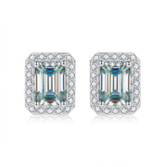Soleste Halo 1.0 Carat Emerald Cut Moissanite Silver Stud Earrings