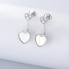 Heart-shaped Mother of Pearl with Zircon Silver Drop Earrings for Women