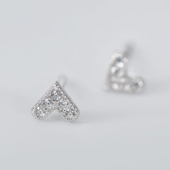 Mini Zircon Heart Silver Studs Earrings for Women