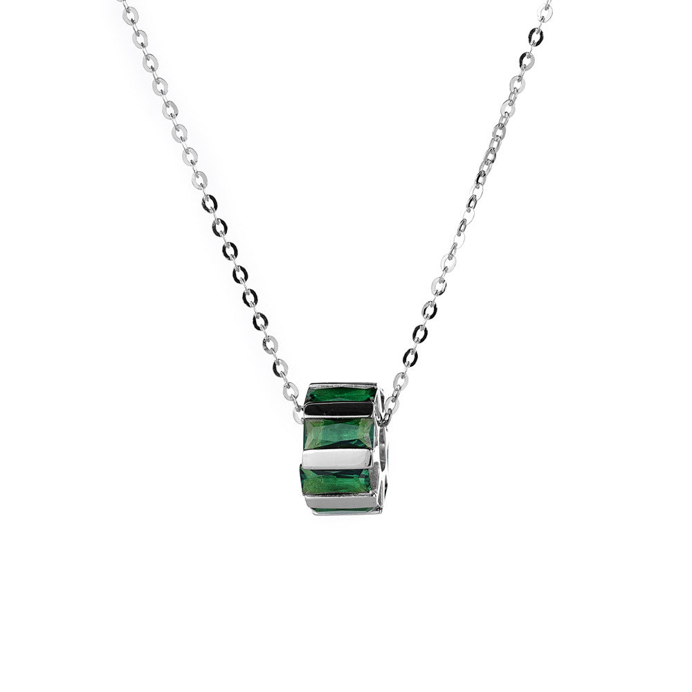 (Two Colours) Emerald Colour Zircon Water Wheel Pendants Collarbone Necklace for Women