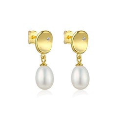 Irregular Oval Shape with Pearl Silver Drop Earrings for Women