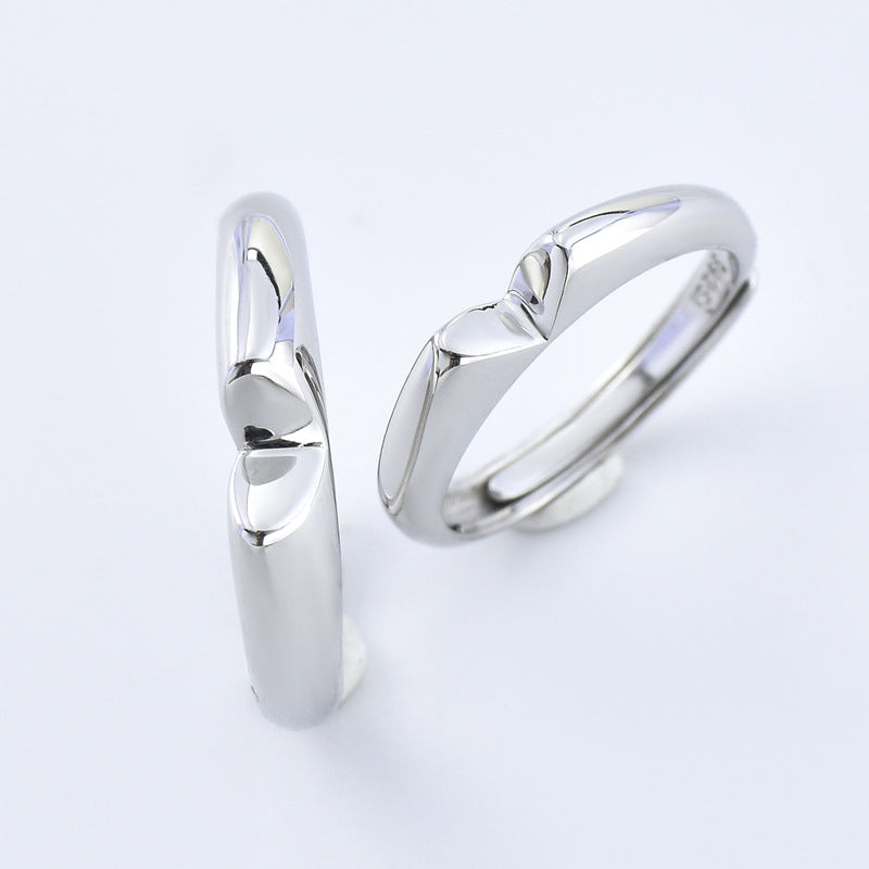 Geometric Heart Shape Silver Couple Ring for Women