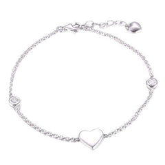 Smooth Heart with Zircon Silver Bracelet for Women