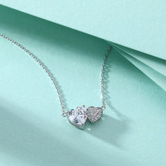 Zircon Double Heart Pendant Silver Necklace for Women