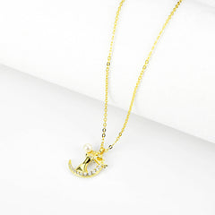 Zircon Moon Elk with Pearl Silver Necklace for Women