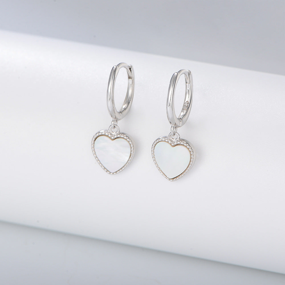 Heart-shaped Mother of Pearl Silver Drop Earrings  for Women