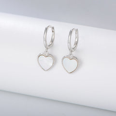 Heart-shaped Mother of Pearl Silver Drop Earrings  for Women