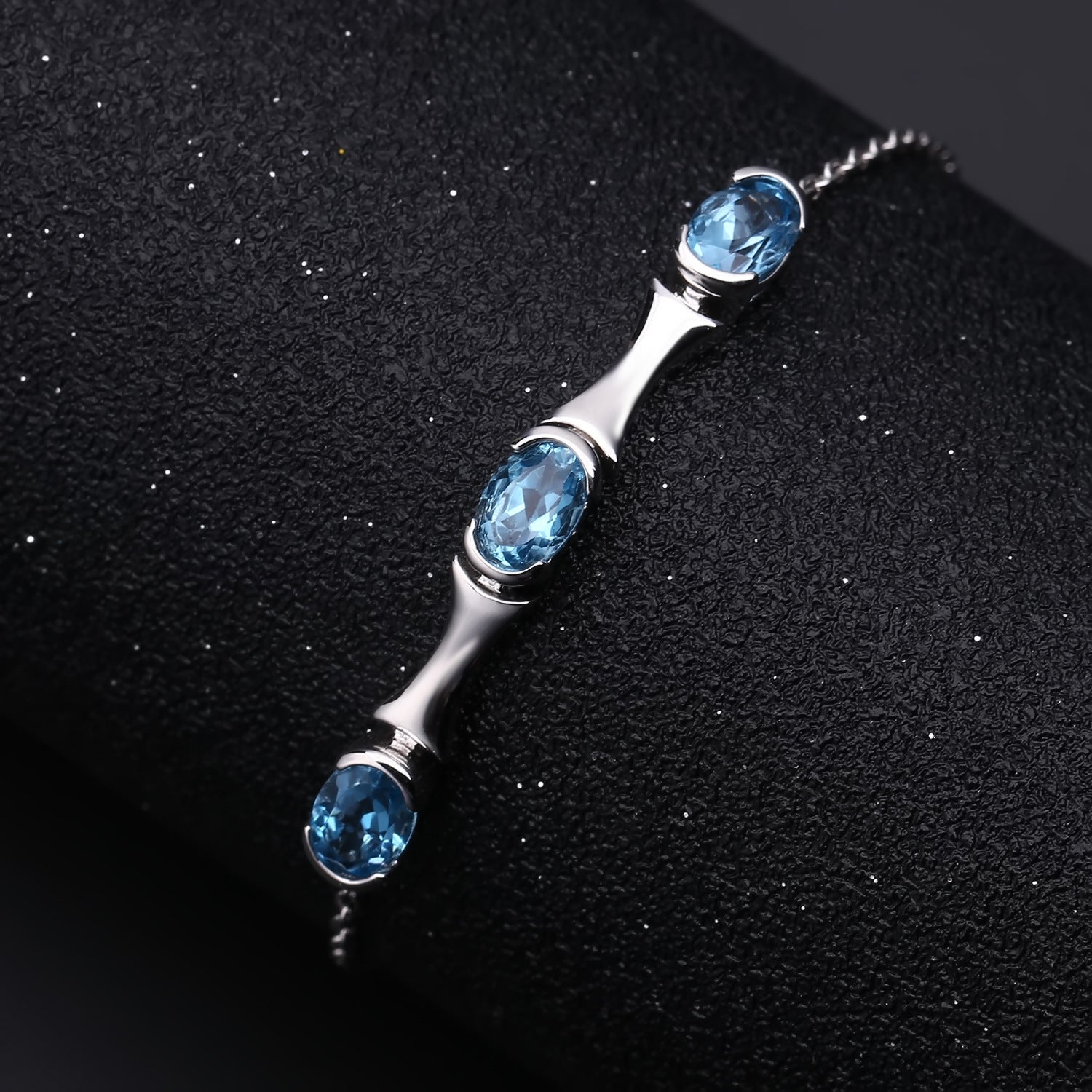 Three Oval Natural Topaz Silver Bracelet