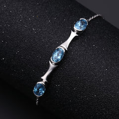 Three Oval Natural Topaz Silver Bracelet