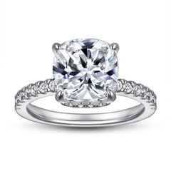 (3.5CT) Cushion Cut Zircon Oxhead Prongs Solitaire Silver Ring for Women