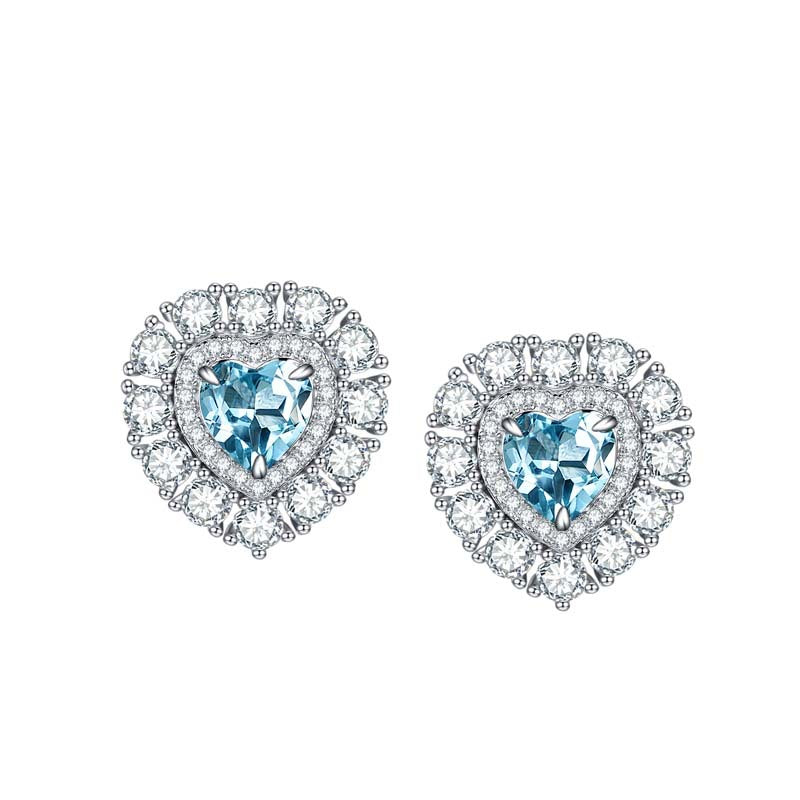 Halo Heart Shape Natural Blue Topaz Studs