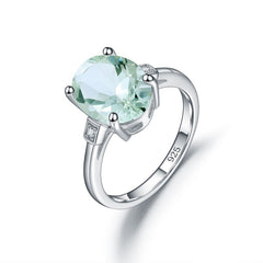 Natural 9*11mm Green Amethyst S925 Silver Ring for Women