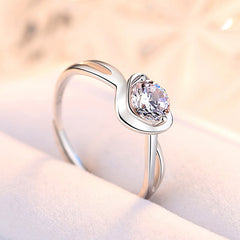 Heart-shaped with Round Zircon Silver Ring for Women