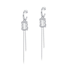 Zircon Hollow Wavy Rectangle Tassel Sterling Silver Drop Earrings