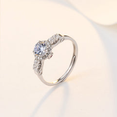 Round Zircon Soleste Halo Four Zircon Cathedral Silver Ring