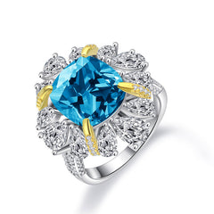 Petals Halo Square Blue Zircon Ring