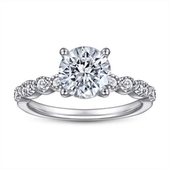 (1.2CT) Four Prongs Round Zircon Beading Silver Ring for Women