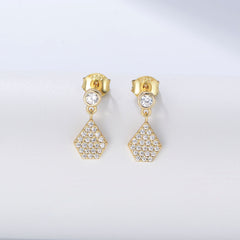 Zircon Geometric Polygon Silver Drop Earrings for Women