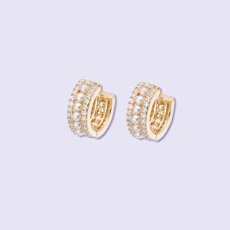 Zircon Pearl Silver Hoop Earrings