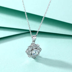 Zircon Four-leaf Clover Rhombus Pendant Silver Necklace for Women