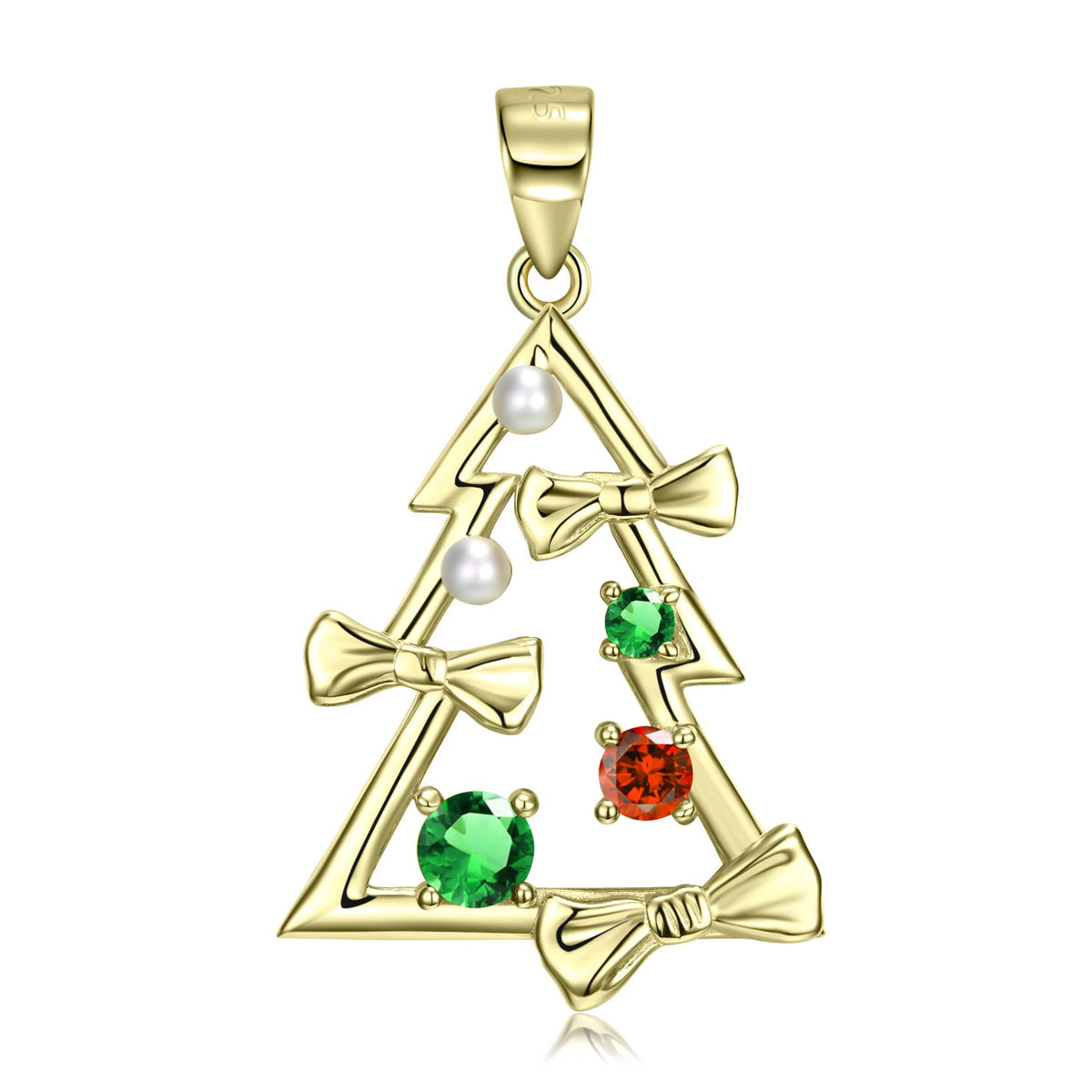 Bowknot Christmas Tree Zircon Pearl Silver Necklace