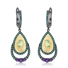 Italian Pear Drop with Sunflower Silver Drop Earrings for Women