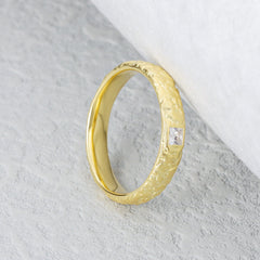 Square Zircon Concave Convex Pattern Silver Ring