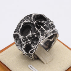 Halloween Half Skeleton Head Titanium Steel Ring for Men