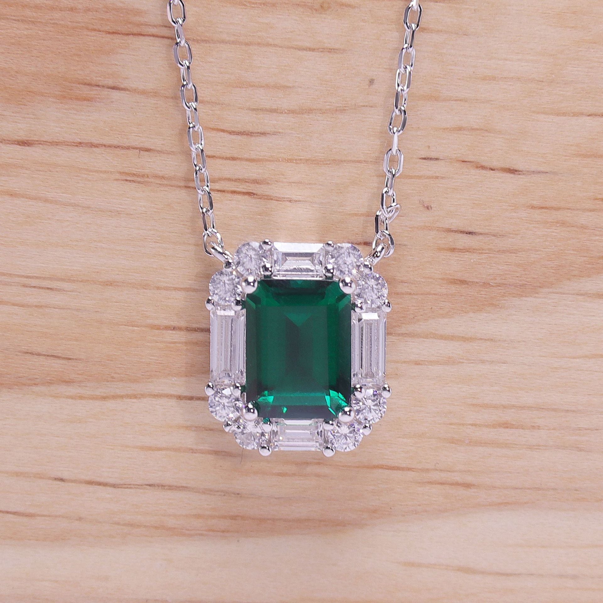 Rectangle Lab Created Emerald Necklace