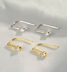 Round Zircon Silver Hook Earrings