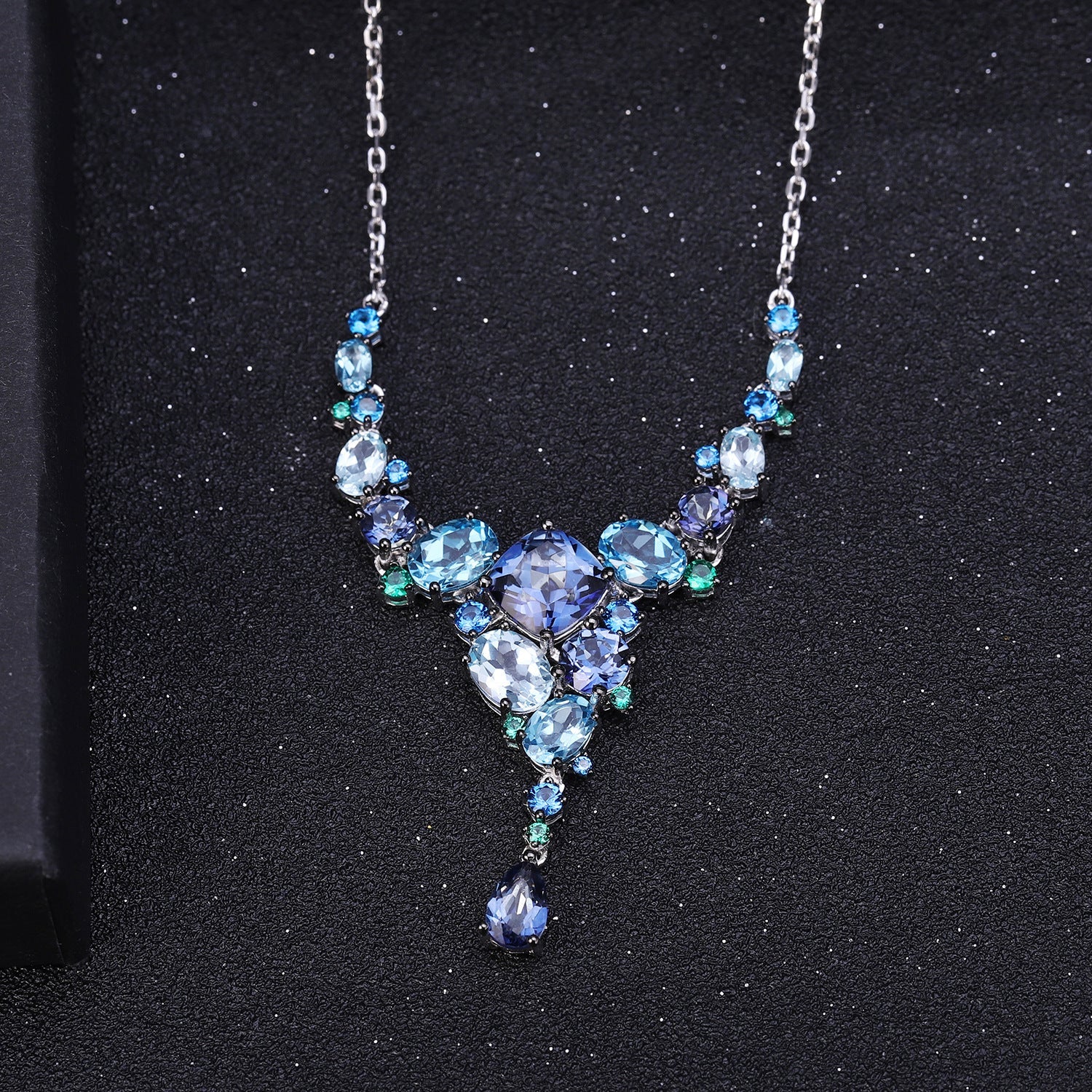 Unique Banquet Luxury Design Natural Topaz with Colourful Gemstones Pendant Sterling Silver Necklace for Women