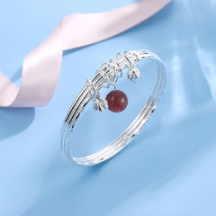 Strawberry Crystal and Lotus Seedpod Lotus Seed Pendants Silver Bracelet for Women