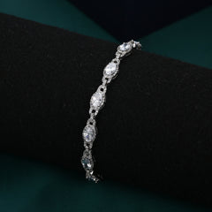 Oval Zircon Soleste Halo Beaded Interlock Silver Bracelet for Women