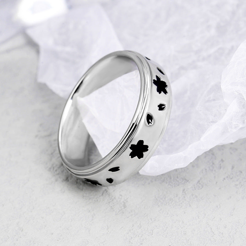 Cherry Blossom Pattern Silver Ring for Women