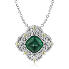 Retro Hollow Pattern Square Green Zircon Silver Necklace