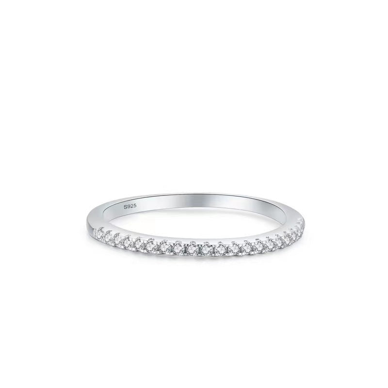 Single Row of Zircon Slim Sterling Silver Half Eternity Ring