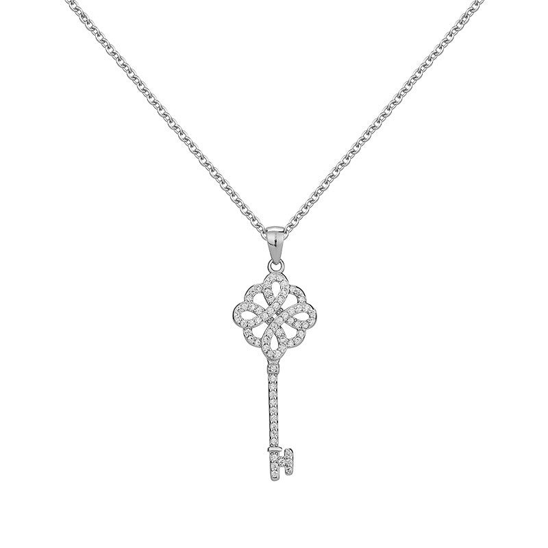 Stylish Zircon Key Pendant Silver Necklace for Women