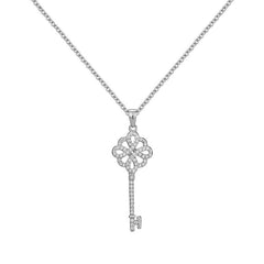 Stylish Zircon Key Pendant Silver Necklace for Women