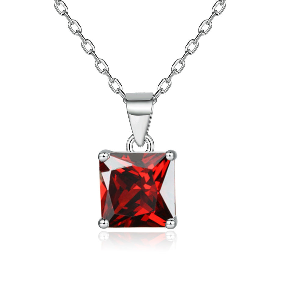 Princess Cut zircon pendant silver necklace for women