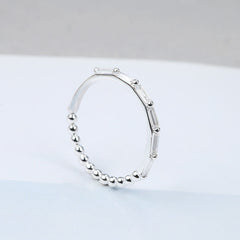 Half Circle Baguette Cut Zircon Beaded Silver Ring for Women