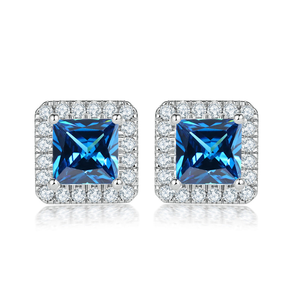 Princess Cut Zircon Soleste Halo Silver Studs Earrings for Women
