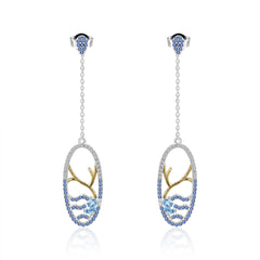 Natural Topaz Lake In Oval Long Design Silver Drop Earrings for Women